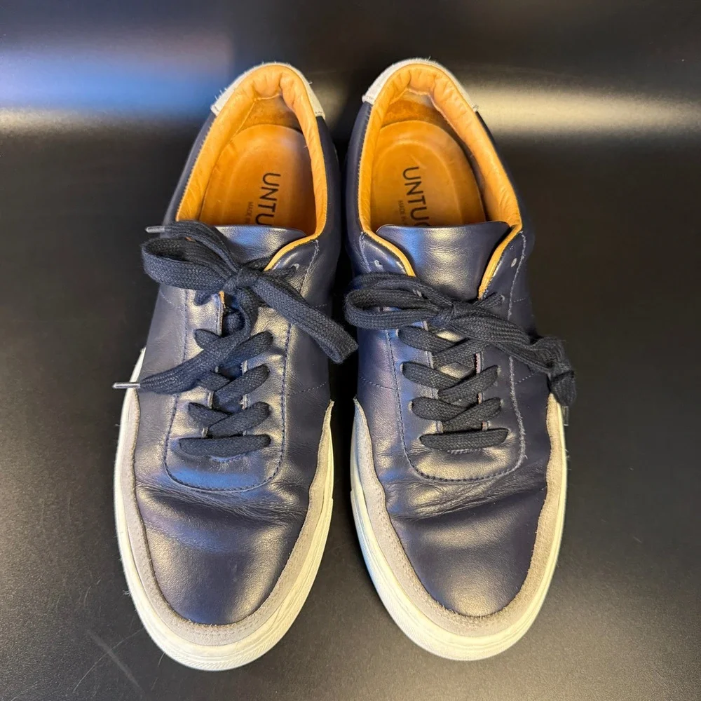 UNTUCKit Navy Blue Leather Suede Low Top Sneakers Mens‎ Size 9